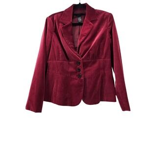VIntage Liz Claiborne Womens Velvet Blazer Jacket Burgundy Button Front Size 12